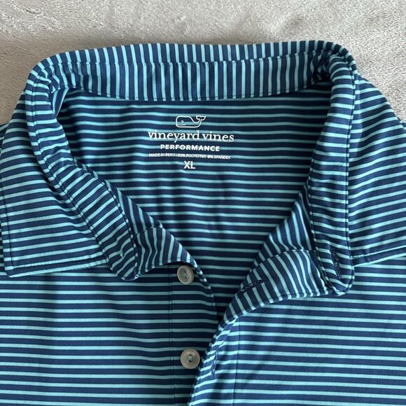 Vineyard Vines Performance Golf Polo Shirt Mens XL Blue Teal Stripe Whale - Picture 2 of 10